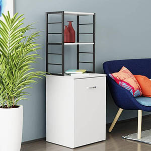 Стіл-тумба трансформер Смарт 4/2 з етажеркою Ferrum-decor 1430x1450x600 Чорний метал ДСП Біле 16 мм (FRD-105130)