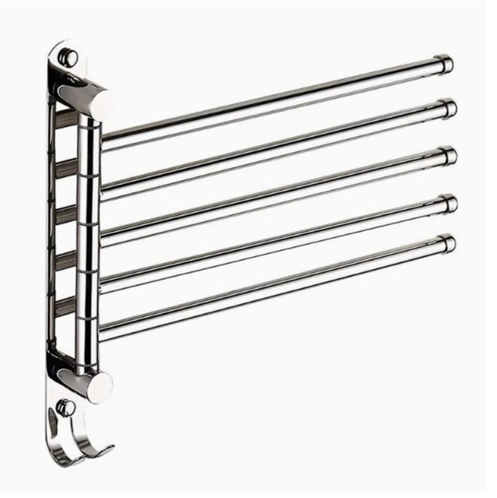 Поворотний тримач з нержавійки для рушників 4 планки з гачками