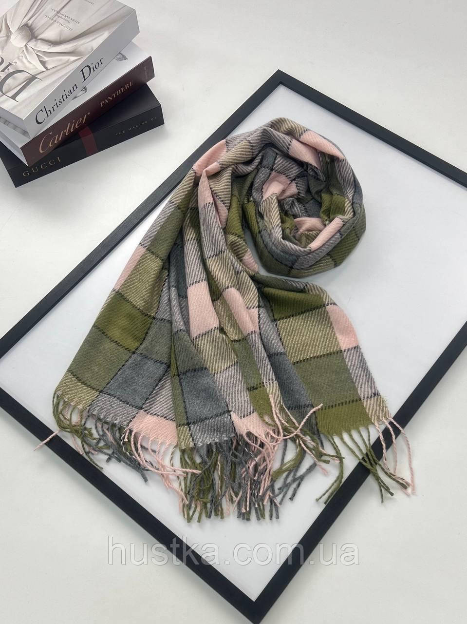 Кашеміровий шарф Сідні клітина 180*70 см оливковий