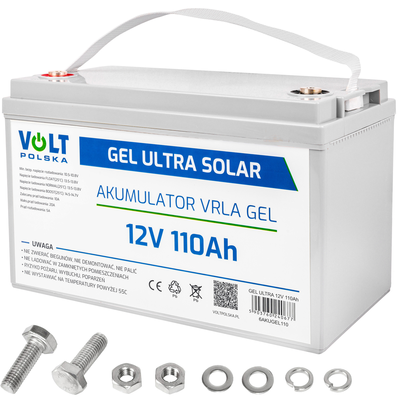 Гелевий акумулятор глибокого циклу 12 В 110 А·год V-PRO VOLT POLSKA, фото 1