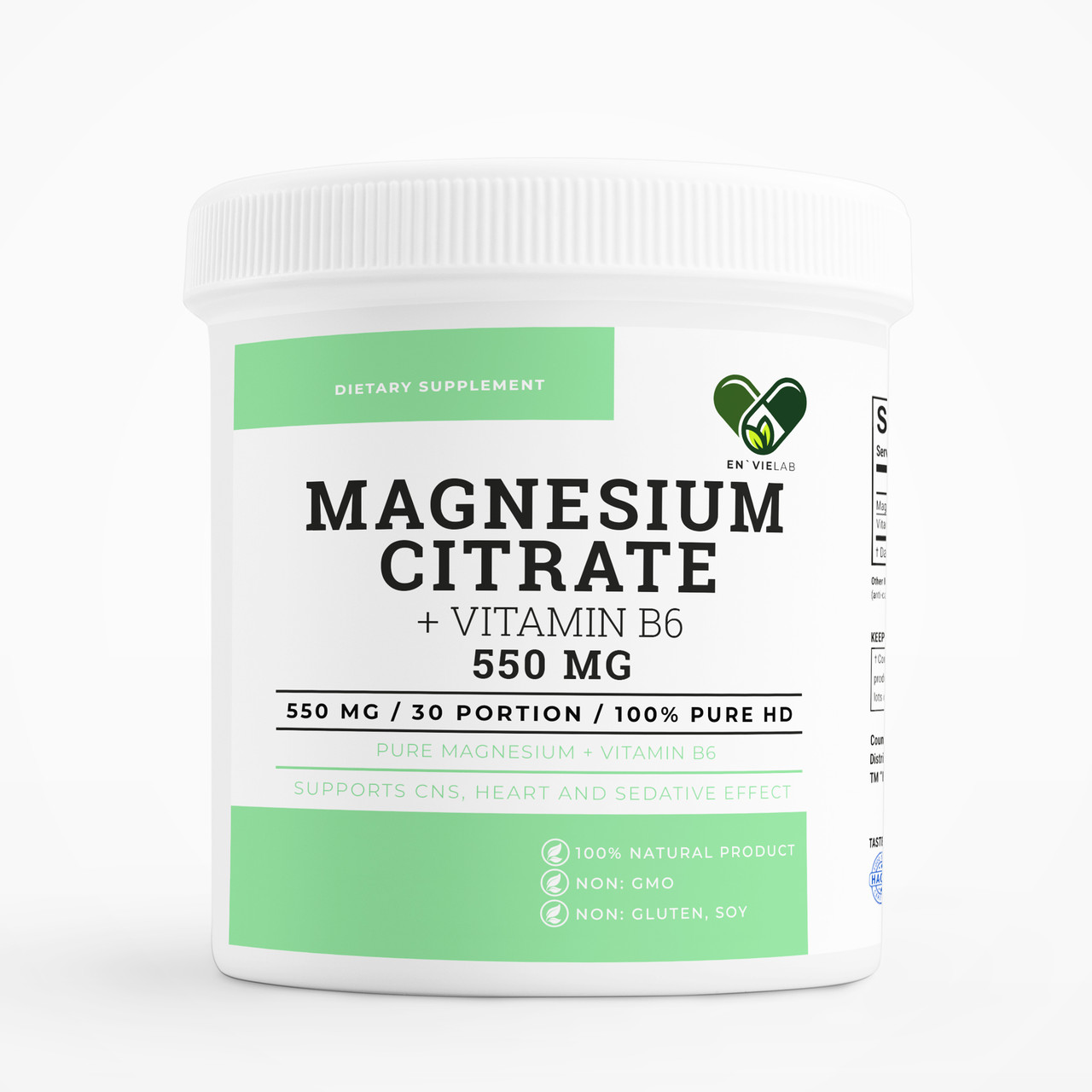 Магній цитрат + B6 Envie Lab 550 мг. Magnesium (Citrate) для нервової системи в порошку 60 порцій апельсин, фото 1