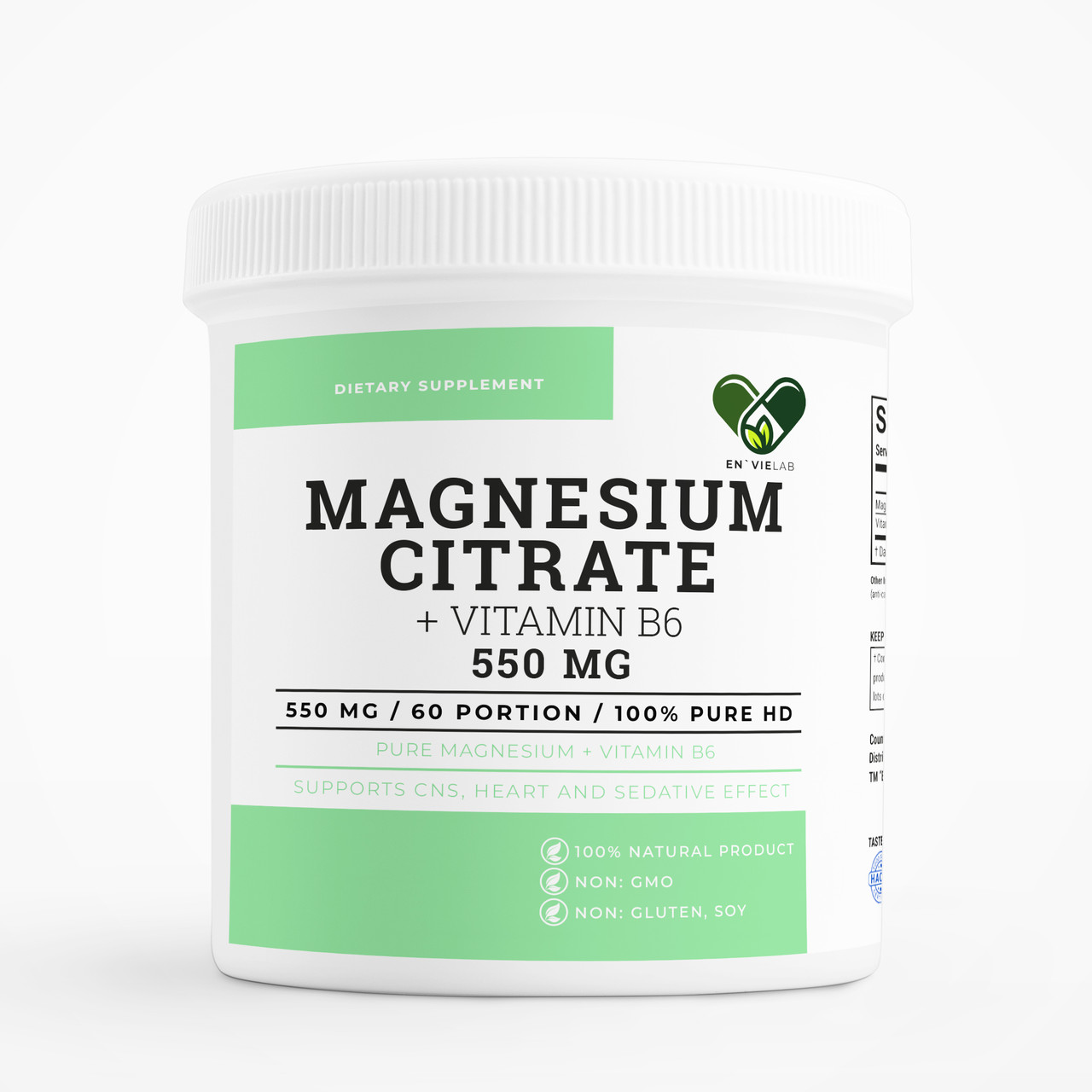 Магній цитрат + B6 Envie Lab 550 мг. Magnesium (Citrate) для нервової системи в порошку 90 порцій апельсин, фото 1