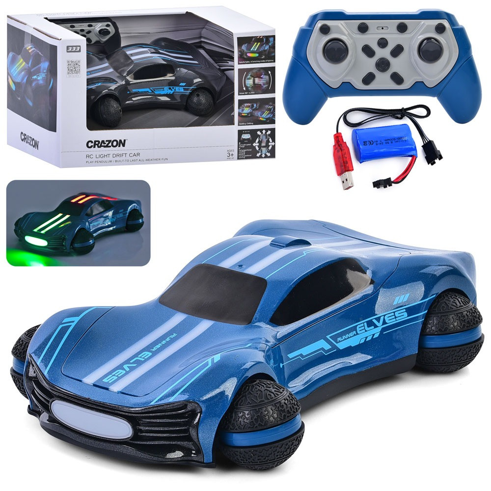 Машина 2.4G 1:16 24см дрифтова на радіокеруванні акумуляторна з USB-зарядним світлом 2 кольори, фото 1