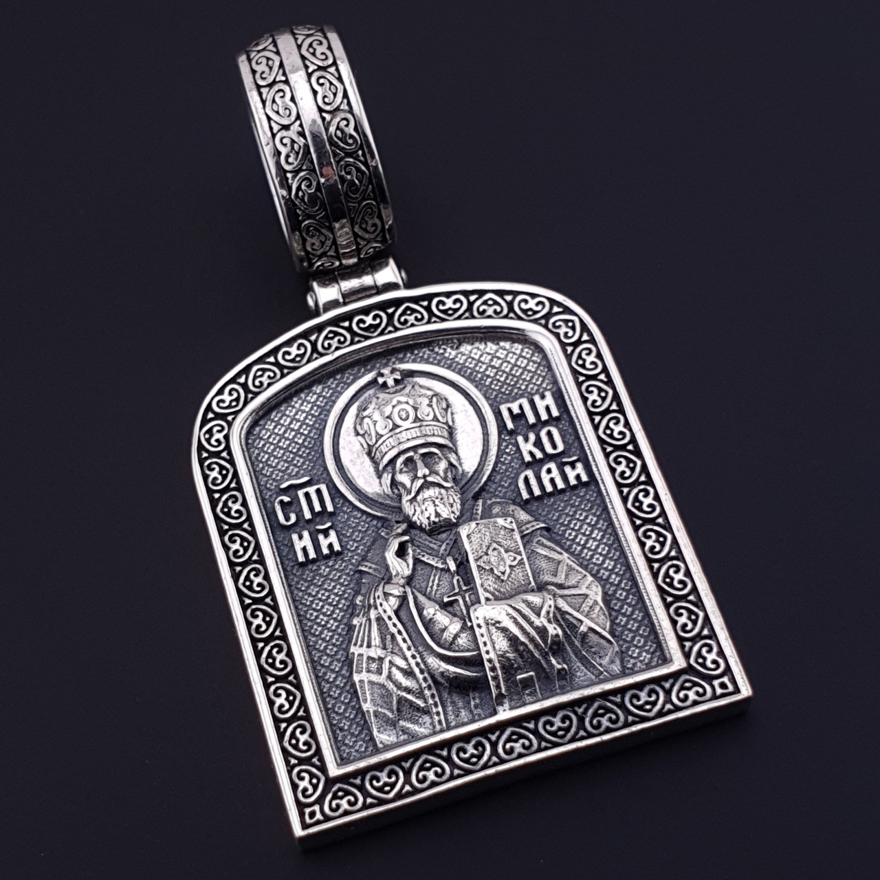 Іконка Микола Чудотворець срібна 925 проба. Срібний кулон підвіска ладанка Святий Миколай, фото 1