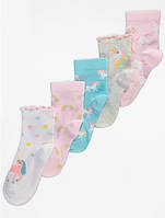 Шкарпетки George для дівчинки з єдинорогами набір 5 пар різнокольорові розмір 31–36