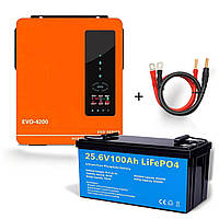 Комплект 4.2 кВт + 2,56 кВт, Гібридний інвертор Anern та акумулятор Daxtromn LiFePO4 24V джерело безперебійного живлення для дому