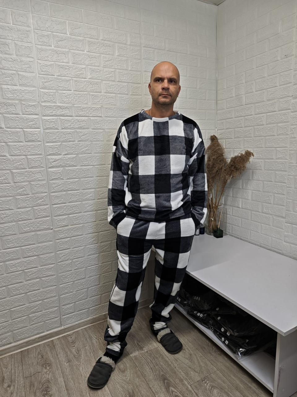 Чоловіча махрова піжама у клітинку, фото 1