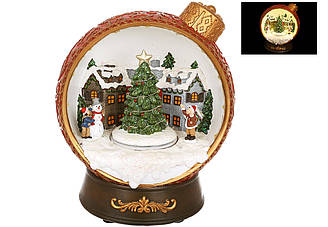 Новорічна інсталяція в кулі з LED підсвічуванням і рухомою ялинкою 22.5см