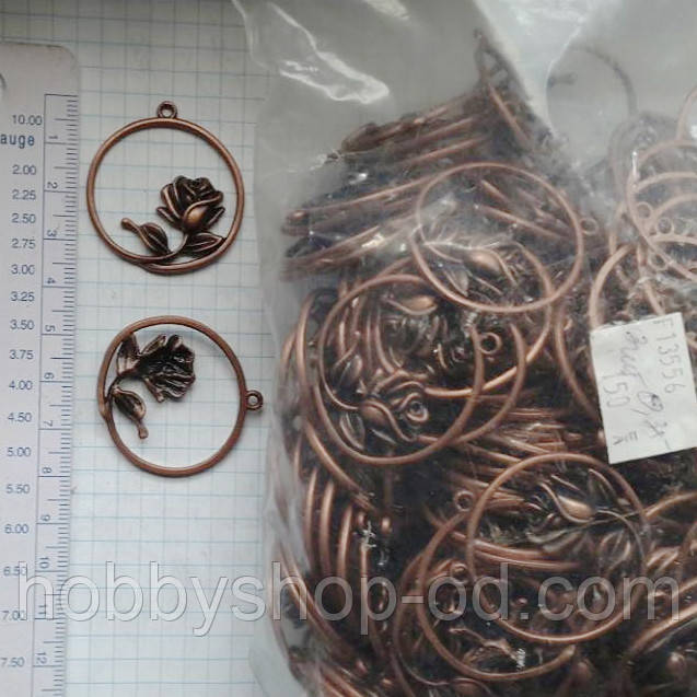 Метал. підвіска "Роза в кругу" мідь, 150 шт. в уп., фото 1