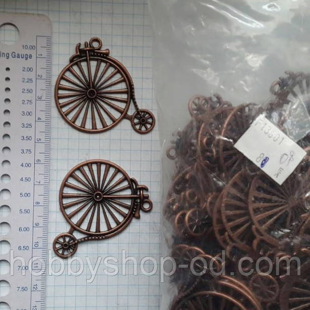 Метал. підвіска "Велосипед" мідь, 80 шт. в уп., фото 1