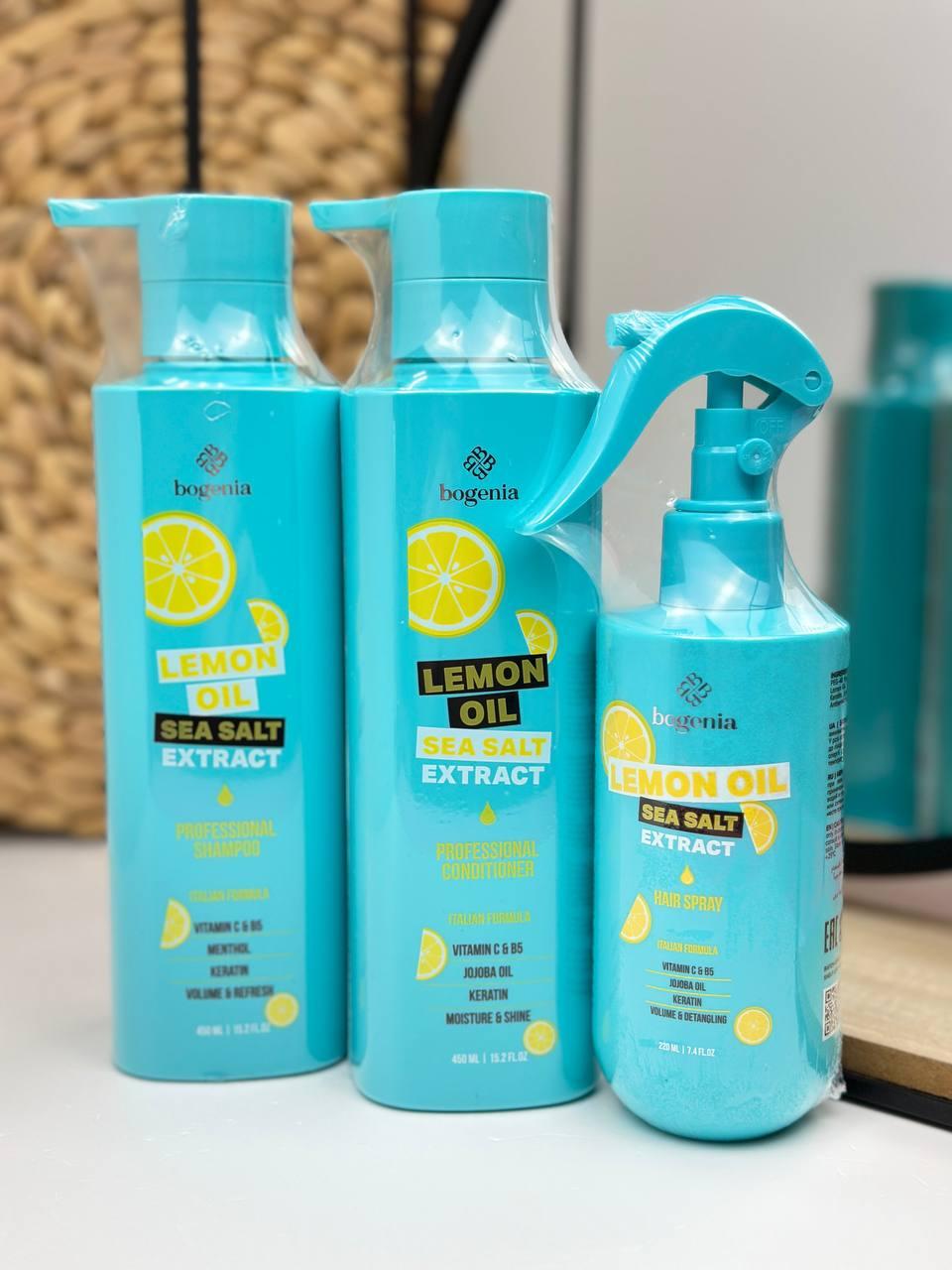 Очищаючий набір для волосся з екстрактом лимону Bogenia Lemon Oil & Sea Salt