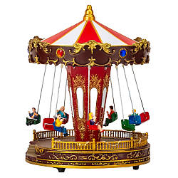 Новорічна карусель з LED підсвічуванням, рухомими фігурками та музикою, 20см