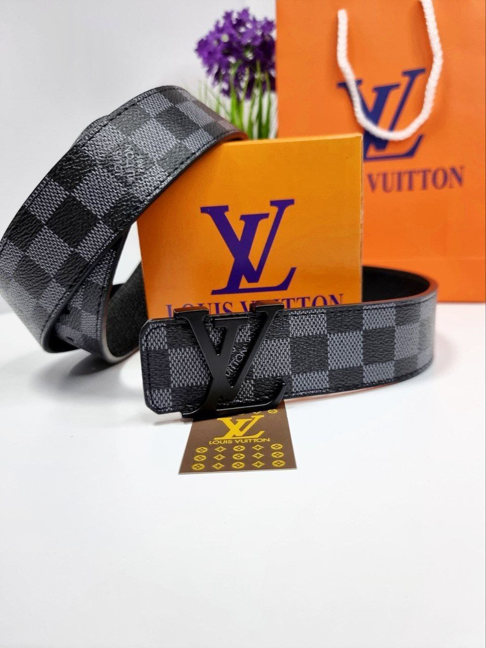 Ремінь шкіряний Louis Vuitton brown Луї витон у подарунковій коробці сірий, фото 1
