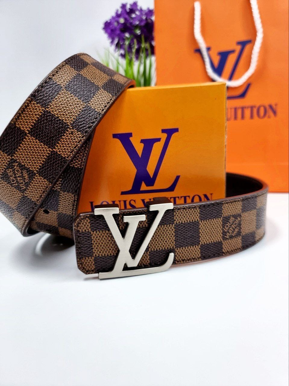 Ремінь шкіряний Louis Vuitton brown Луї витон у подарунковій коробці коричневий, фото 1