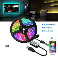Яскрава та стильна світлодіодна стрічка 5 м 5050 RGB — 16 кольорів, IP65, 55 люменів, від USB 5V із застосунком для телефона