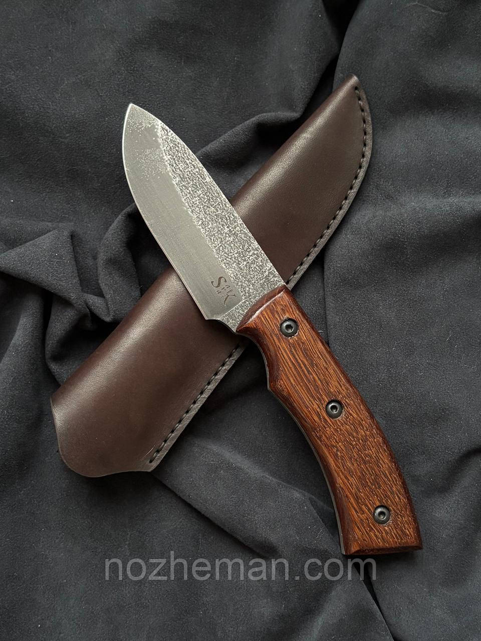 Ніж ручної роботи Скінер №6 для полювання та туризму з потужним клинком сталь х12мф/60 HRC, шкіряний чохол в комплекті, фото 1