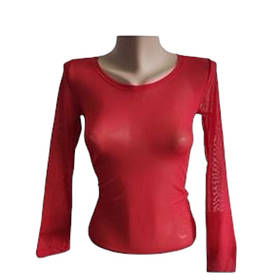 Червоний лонгслів з круглим вирізом, сіточка