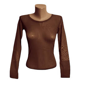 Коричневий лонгслів з круглим вирізом, сіточка