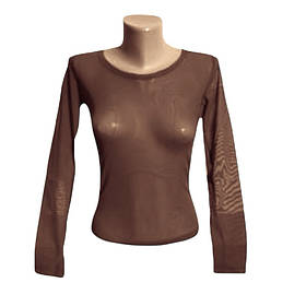 Світло-коричневий лонгслів з круглим вирізом, сіточка