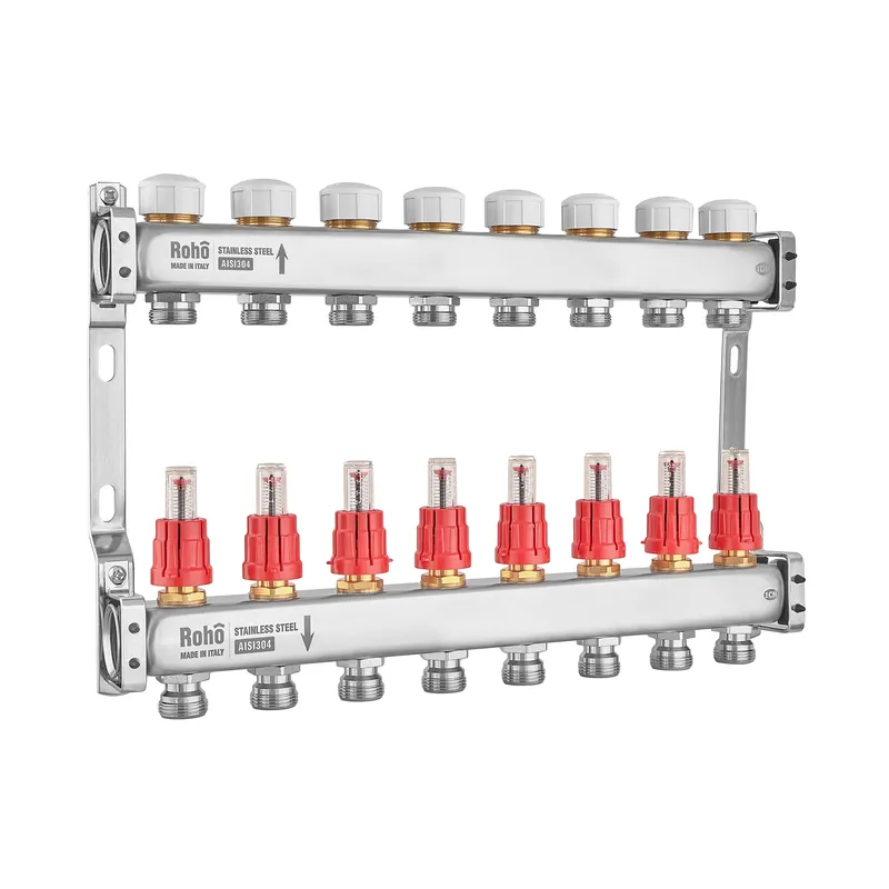 Колектор із витратоміром і термостатичними клапанами Roho R804-08 — 1"х 8 вих. (RO0040), фото 1