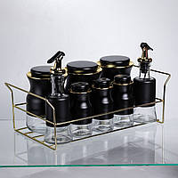 Набір для спецій і рідких текстур на металевій підставці чорний HP-1359