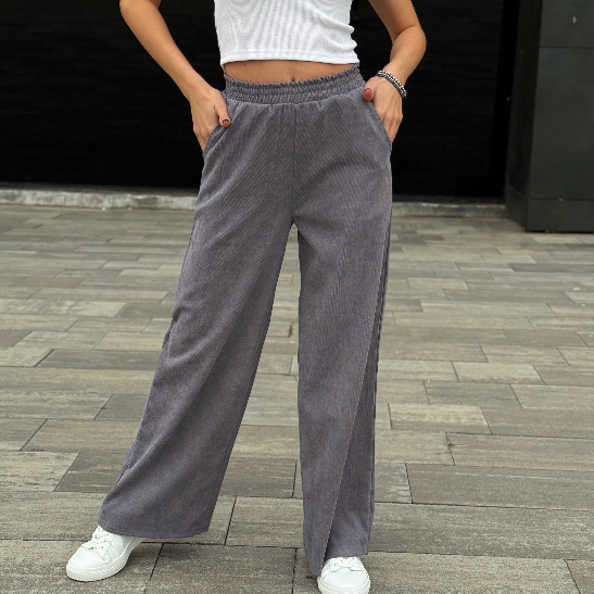 Широкі жіночі брюки палаццо з мікровельвету штани на високій талії великих розмірів на гумці, фото 1