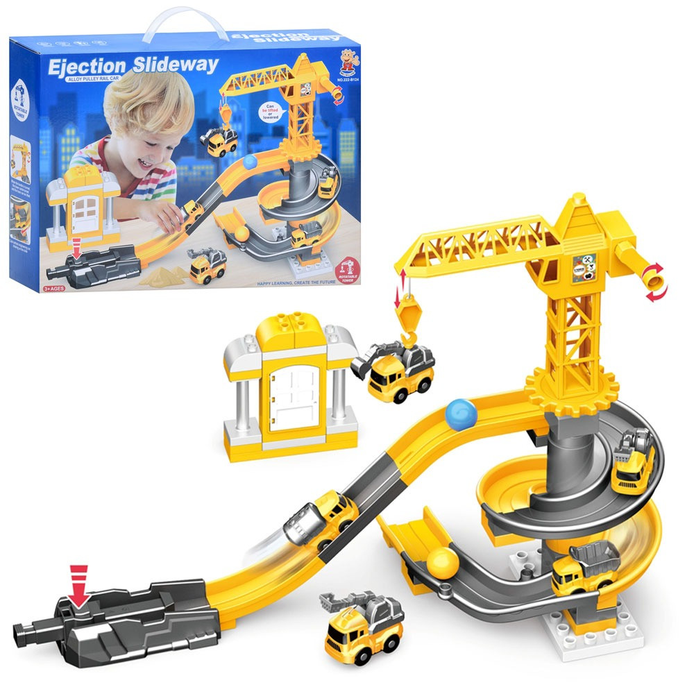 Дитячий ігровий гараж із запуском 41 деталь з підйомним краном та 4 машинками багаторівнева траса для захопливих автопригод, фото 1