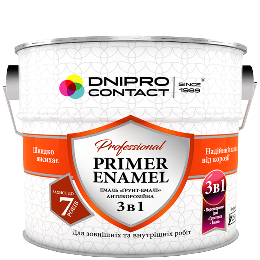 Емаль антикорозійна глянсова алкідна Дніпро-контакт «Грунт-Емаль» 3 в 1 графіт 0.9кг