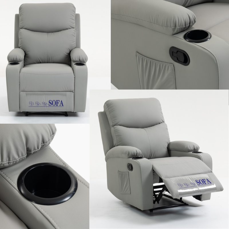 Крісло реклайнер VERO SOF01SZ Світло-сіре екошкіра - розкладне крісло для домашнього кінотеатру, Педікюрне крісло, фото 1