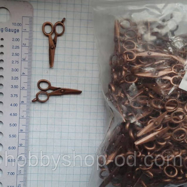 Метал. підвіска "Ножниці" мідь, 200 шт. у пап., фото 1