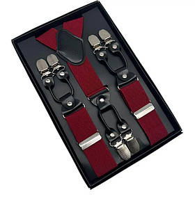 Підтяжки для штанів унісекс 6 металевих кліпс Solve — еластичні, регульовані, бордові KT7003209