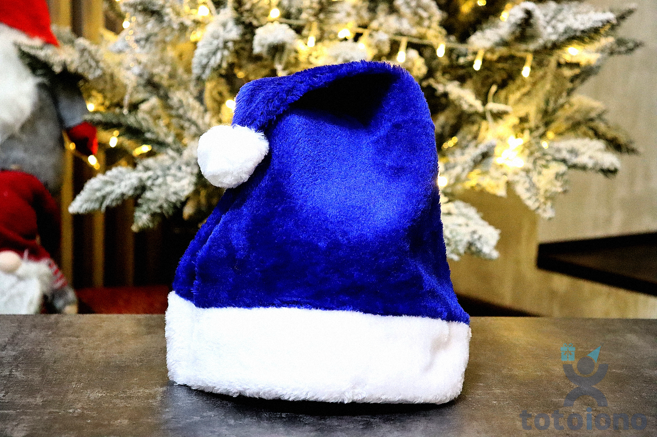 🔥 Топ! Тепла Велюрова шапка Діда Мороза Синя з хутром