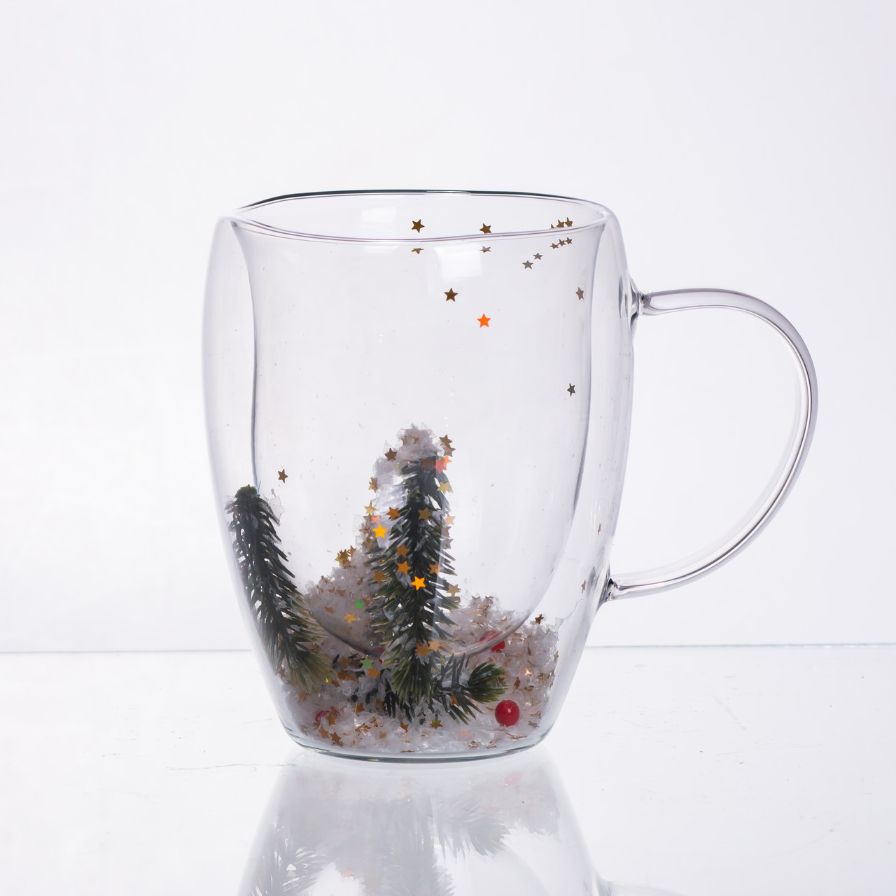 Чашка скляна з подвійними стінками і новорічним декором 350 мл 64486-40, фото 1