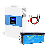 Комплект резервного живлення  Daxtromn: 3,5 кВт гібридний інвертор + 25.6В акумулятор  100Аh, для дому, виробництва