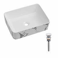 Раковина накладная Qtap Tern 480x370x135 мм, Marble, прямоугольная, с донным клапаном QT17116069MR