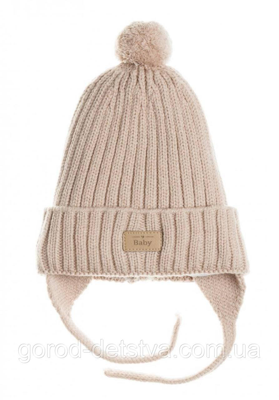 Зимова дитяча шапочка з бубоном на зав'язках розмір 44-46 см, фото 1