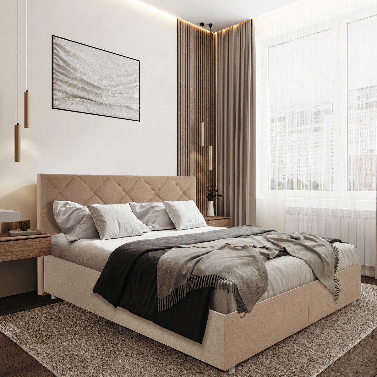 Двоспальне ліжко Eva з підйомним механізмом, м’яким узголів’ям та коробом для зберігання ЕММ, фото 1