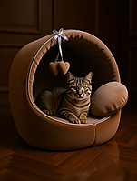 Будка для собак і котів Плюш коричнева №1 360х320х320