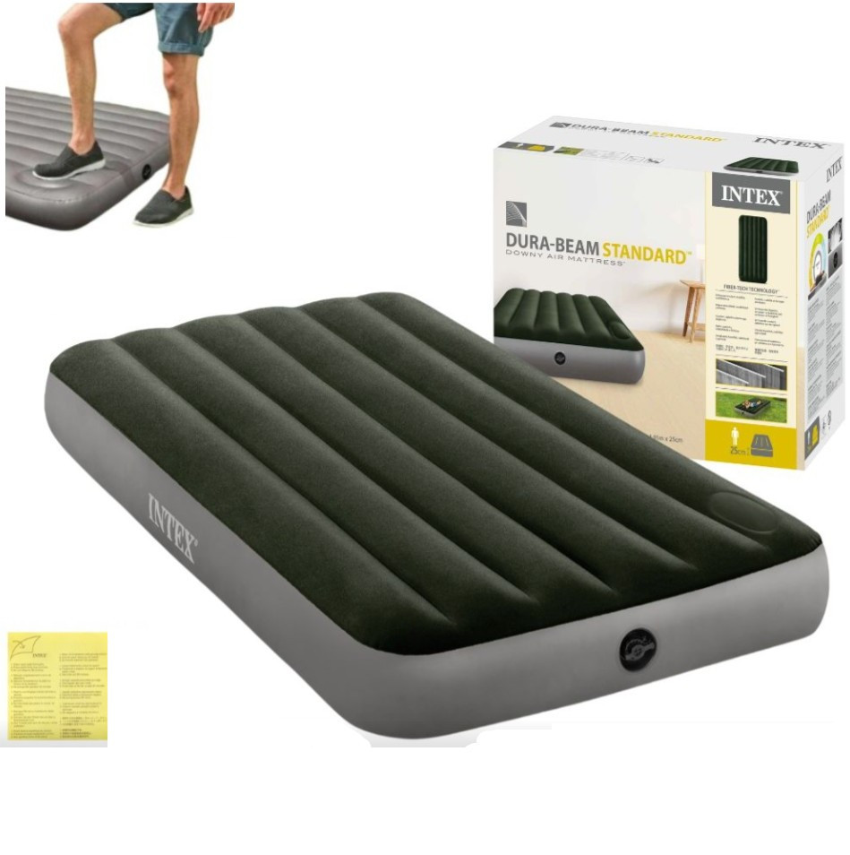 Надувне ліжко Intex 64761 матрац 191х99х25 з вбудованим ножним насосом, фото 1