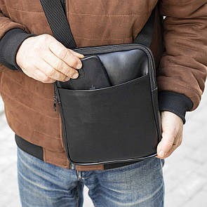 Чоловіча сумка месенджер через плече SENATOR Black Екошкіра Чорна планшетка 3 відділення