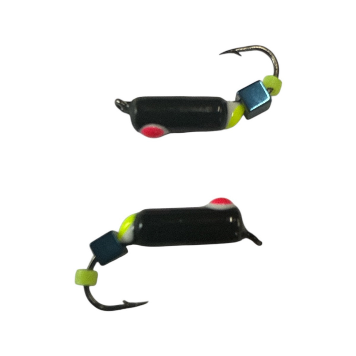 Мормишка Вольфрамова "Латишка" Гвоздик - З кубиком блакитний - Ø3мм - 1,1г - Чорний з біло-червоною точкою - Латвія (МК1139)