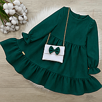 Нарядне Плаття на дівчинку 98-128 см Замш 001318 Смарагд