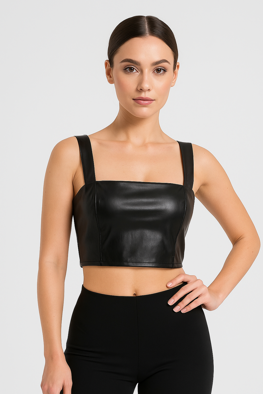 Молодіжний топ із ЕКО шкіри, стильний одяг жіночий.