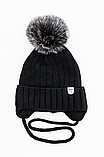 Зимова дитяча шапочка з бубоном на зав'язках для дівчинки розмір 48-50 см, фото 4