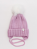 Зимова дитяча шапочка з бубоном на зав'язках для дівчинки розмір 48-50 см, фото 5