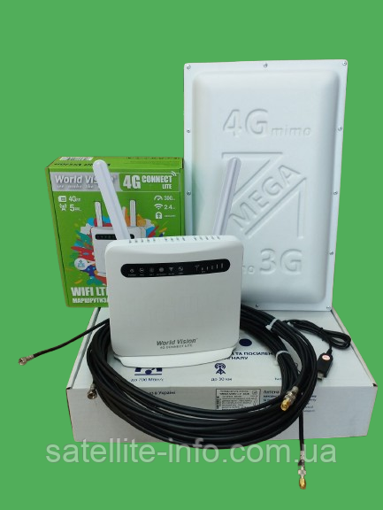 Комплект для 4G інтернету Wi-Fi роутер 4G WORLD VISION з кабелем живлення USB 5V на DC 12V, антена 4G MIMO, Кабель 2 по 10м, фото 1