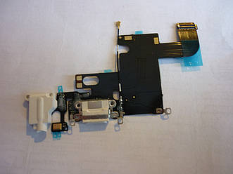 Шлейф для iPhone 6, с разъёмом зарядки, коннектором наушников и микрофоном, белый