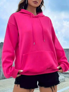 Тепла кофта з капюшоном толстовка жіноча на флісі рожева