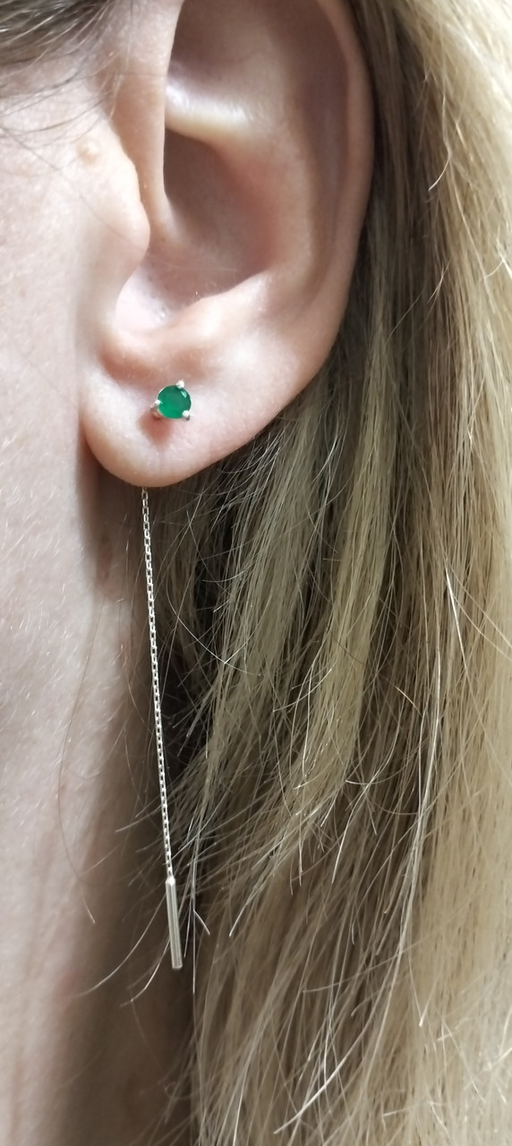 Срібні сережки протяжки Коктейль з зеленим фіанітом арт.2428.1, фото 1