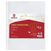 Файли для документів А3 Optima, 40 мкм, вертикальний, фактура "глянець" (50шт/уп) О35111